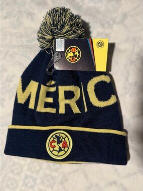 Club America Navy & Yellow Knit Pom Mens Beanie